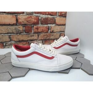 Vans Men's Sz 12 Old Skool Vintage Leather Blanc De Blanc White Red  Cream